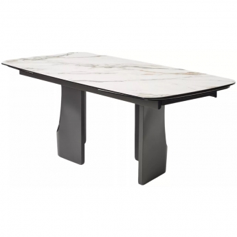 Стол обеденный Q-Home Birger, 200/300 см, раскладной, контрастный мрамор матовая керамика / каркас темно-серый, QH626M05888