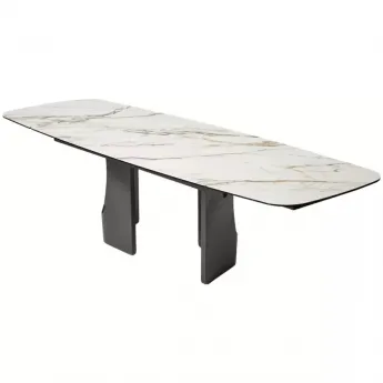 Стол обеденный Q-Home Birger, 200/300 см, раскладной, контрастный мрамор матовая керамика / каркас темно-серый, QH626M05888