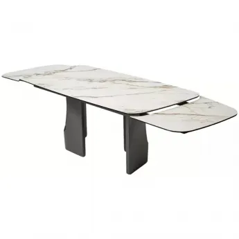 Стол обеденный Q-Home Birger, 200/300 см, раскладной, контрастный мрамор матовая керамика / каркас темно-серый, QH626M05888