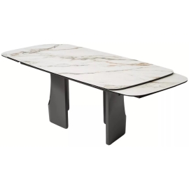 Стол обеденный Q-Home Birger, 200/300 см, раскладной, контрастный мрамор матовая керамика / каркас темно-серый, QH626M05888
