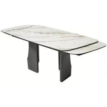 Стол обеденный Q-Home Birger, 200/300 см, раскладной, контрастный мрамор матовая керамика / каркас темно-серый, QH626M05888