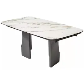 Стол обеденный Q-Home Birger, 200/300 см, раскладной, контрастный мрамор матовая керамика / каркас темно-серый, QH626M05888