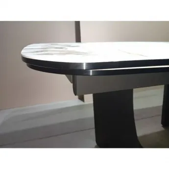 Стол обеденный Q-Home Birger, 200/300 см, раскладной, контрастный мрамор матовая керамика / каркас темно-серый, QH626M05888