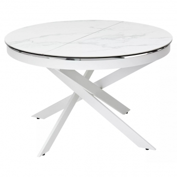Стол обеденный Q-Home Trento, 120/170 см, раскладной, белый мрамор глянцевая керамика / каркас белый, QHDECDF286THGSTATWHT