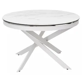 Стол обеденный Q-Home Trento, 120/170 см, раскладной, белый мрамор глянцевая керамика / каркас белый, QHDECDF286THGSTATWHT