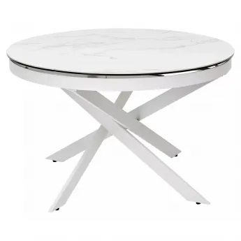 Стол обеденный Q-Home Trento, 120/170 см, раскладной, белый мрамор глянцевая керамика / каркас белый, QHDECDF286THGSTATWHT