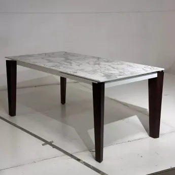 Стол обеденный Q-Home Esmir, 160/220 см, раздвижной, матовая керамика Arabescato Solid / каркас орех, QH614M05909