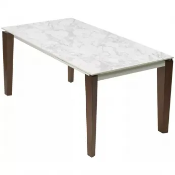 Стол обеденный Q-Home Esmir, 160/220 см, раздвижной, матовая керамика Arabescato Solid / каркас орех, QH614M05909