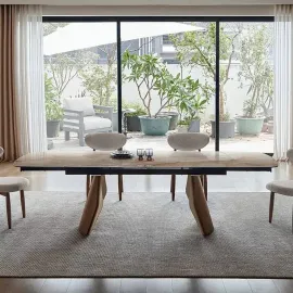 Стол обеденный Q-Home Select, 180/270 см, раздвижной, глянцевая керамика Glossy Toscane / Орех, QH3138