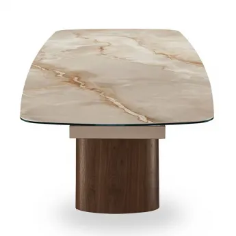 Стол обеденный Q-Home Senti, 180/270 см, раздвижной, глянцевая керамика Glossy Toscane / Орех, QH2463
