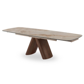 Стол обеденный Q-Home Senti, 180/270 см, раздвижной, глянцевая керамика Glossy Toscane / Орех, QH2463
