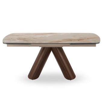 Стол обеденный Q-Home Senti, 180/270 см, раздвижной, глянцевая керамика Glossy Toscane / Орех, QH2463