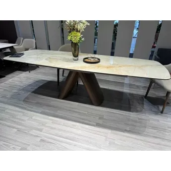 Стол обеденный Q-Home Senti, 180/270 см, раздвижной, глянцевая керамика Glossy Toscane / Орех, QH2463
