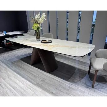 Стол обеденный Q-Home Senti, 180/270 см, раздвижной, глянцевая керамика Glossy Toscane / Орех, QH2463