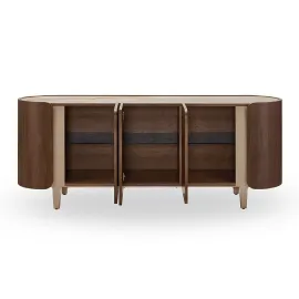 Буфет-прилавок Q-Home Select, 200 см, глянцевая керамика Glossy Toscane / Орех, QH3138