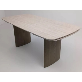 Стол обеденный Q-Home Calvin, 180/260 см, раздвижной, бежевая матовая керамика ROME TRAVERTINE / каркас Серый дуб, QH614M06013