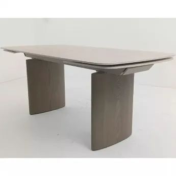 Стол обеденный Q-Home Calvin, 180/260 см, раздвижной, бежевая матовая керамика / каркас серый дуб, QH614M06013