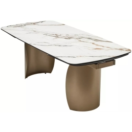 Стол обеденный Q-Home Bronte, 200/300 см, раздвижной, матовая керамика Контрастный мрамор KL-188 / каркас Шампань, QH614M05555