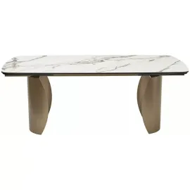 Стол обеденный Q-Home Bronte, 200/300 см, раздвижной, матовая керамика контрастный мрамор / каркас шампань, QH614M05555