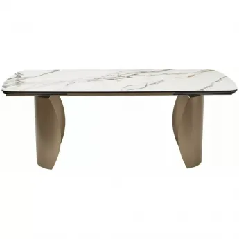 Стол обеденный Q-Home Bronte, 200/300 см, раздвижной, матовая керамика контрастный мрамор / каркас шампань, QH614M05555