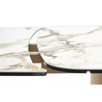 Стол обеденный Q-Home Bronte, 200/300 см, раздвижной, матовая керамика контрастный мрамор / каркас шампань, QH614M05555