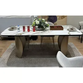 Стол обеденный Q-Home Bronte, 200/300 см, раздвижной, матовая керамика контрастный мрамор / каркас шампань, QH614M05555