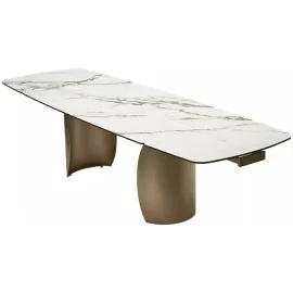 Стол обеденный Q-Home Bronte, 200/300 см, раздвижной, матовая керамика контрастный мрамор / каркас шампань, QH614M05555