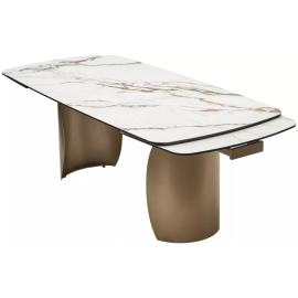 Стол обеденный Q-Home Bronte, 200/300 см, раздвижной, матовая керамика контрастный мрамор / каркас шампань, QH614M05555
