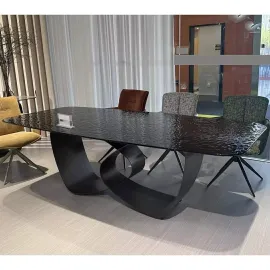 Стол обеденный Q-Home Tove, 240 см, фиксированный, стекло Bubble / каркас Шоколадное золото, QH626M05994