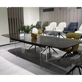 Стол обеденный Q-Home Laurtis, 200/300 см, раздвижной, шоколадный, стекло Bubble / каркас Прозрачный, QH626M05999