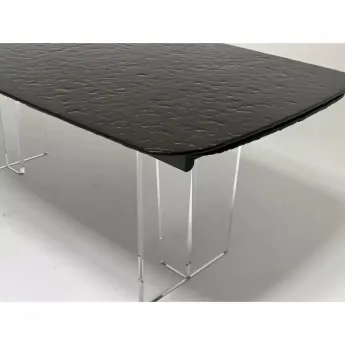 Стол обеденный Q-Home Laurtis, 200/300 см, раздвижной, шоколадный, стекло Bubble / каркас Прозрачный, QH626M05999