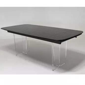 Стол обеденный Q-Home Laurtis, 200/300 см, раздвижной, шоколадный, стекло Bubble / каркас Прозрачный, QH626M05999