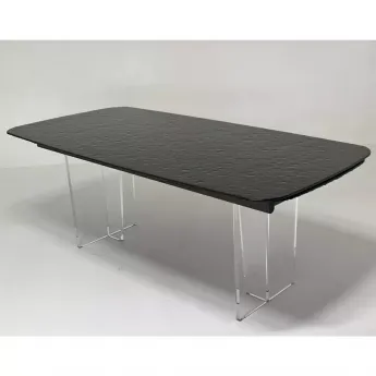 Стол обеденный Q-Home Laurtis, 200/300 см, раздвижной, шоколадный, стекло Bubble / каркас Прозрачный, QH626M05999
