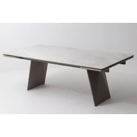 Стол обеденный Q-Home Шерл, 220/300 см, раздвижной, глянцевая керамика Crystal Onix Bianco / каркас Латте, QH480M06046