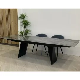 Стол обеденный Q-Home Шерл, 220/300 см, раздвижной, глянцевая керамика Crystal Onix Bianco / каркас Латте, QH480M06046