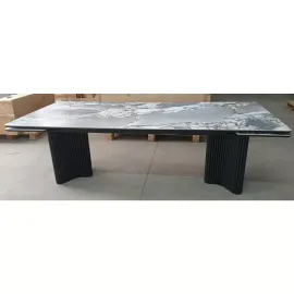 Стол обеденный Q-Home Адажио, 240/320 см, раздвижной, матовая керамика Mineral Stone Natural / каркас Черный, QH480M05950
