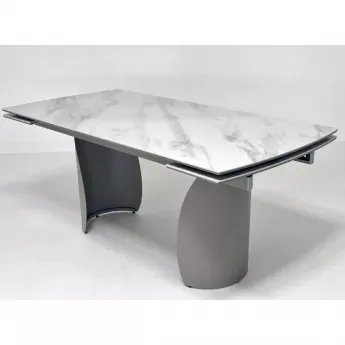 Стол обеденный Q-Home Ольхон, 180/240 см, раздвижной, глянцевая керамика Белый мрамор / каркас Латте, QH480M06053