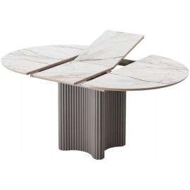 Стол обеденный Q-Home Адажио, 115/155 см, раздвижной, испанская керамика Gilt White / каркас Латте, QH480M05951