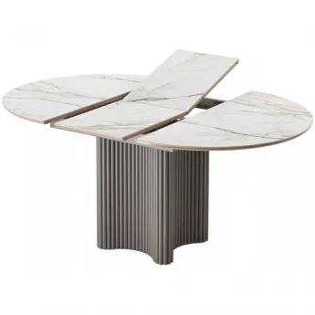 Стол обеденный Q-Home Адажио, 115/155 см, раздвижной, испанская керамика Gilt White / каркас Латте, QH480M05951