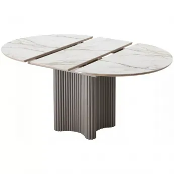 Стол обеденный Q-Home Адажио, 115/155 см, раздвижной, испанская керамика Gilt White / каркас Латте, QH480M05951