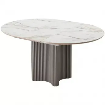 Стол обеденный Q-Home Адажио, 115/155 см, раздвижной, испанская керамика Gilt White / каркас Латте, QH480M05951