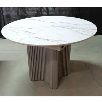 Стол обеденный Q-Home Адажио, 115/155 см, раздвижной, испанская керамика Gilt White / каркас Латте, QH480M05951
