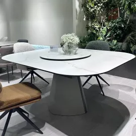 Стол обеденный Q-Home Ruben, 132/166 см, раздвижной, матовая керамика Серый Мрамор TL-109 / каркас Латте, QH626M05981