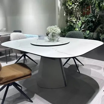 Стол обеденный Q-Home Ruben, 132/166 см, раздвижной, матовая керамика Серый Мрамор TL-109 / каркас Латте, QH626M05981