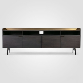 Тумба ТВ Art Fabric Linate, 4 дверцы, 3 открытых полки, шпон дуба/латунь, AF00682