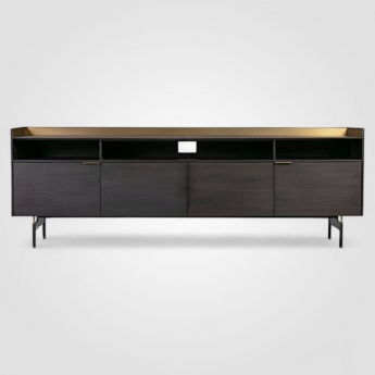 Тумба ТВ Art Fabric Linate, 4 дверцы, 3 открытых полки, шпон дуба/латунь, 00682