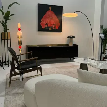 Тумба ТВ Art Fabric Linate, 4 дверцы, 3 открытых полки, шпон дуба/латунь, 00682
