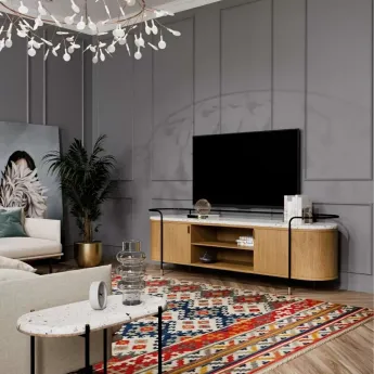 Тумба ТВ Art Fabric Tierra, 2 дверцы, 2 открытых полки, терраццо столешница, 00843