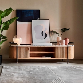 Тумба ТВ Art Fabric Tierra, 2 дверцы, 2 открытых полки, терраццо столешница, 00843