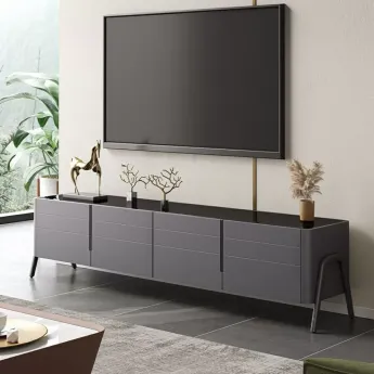Тумба ТВ Art Fabric Nelson, 4 дверцы, стеклянная столешница, 01228